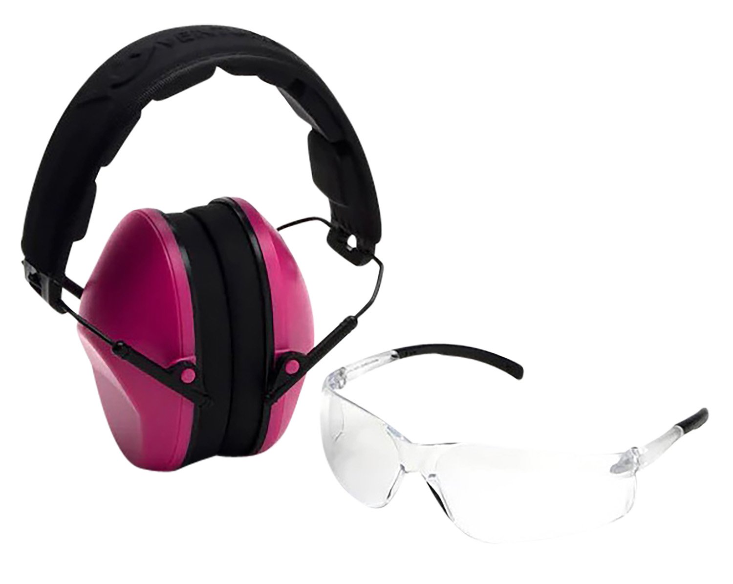 Venture Gear 24 dB Low-Profile Earmuffs and Eyewear Combo Kit, Pink/Clear - VGCOMBO210 - Venture Gear