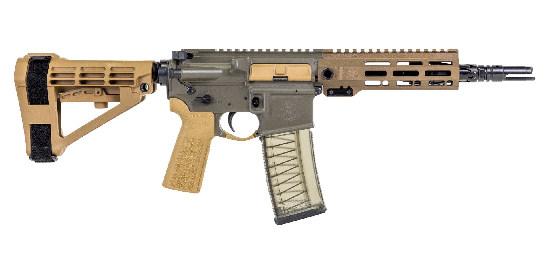 PSA Sabre-15 Forged 8.5" .300 Blackout 1:5 Pistol w/Rifle Speed Gas Block and SBA-4 Brace, Moss Green - Palmetto State Armory