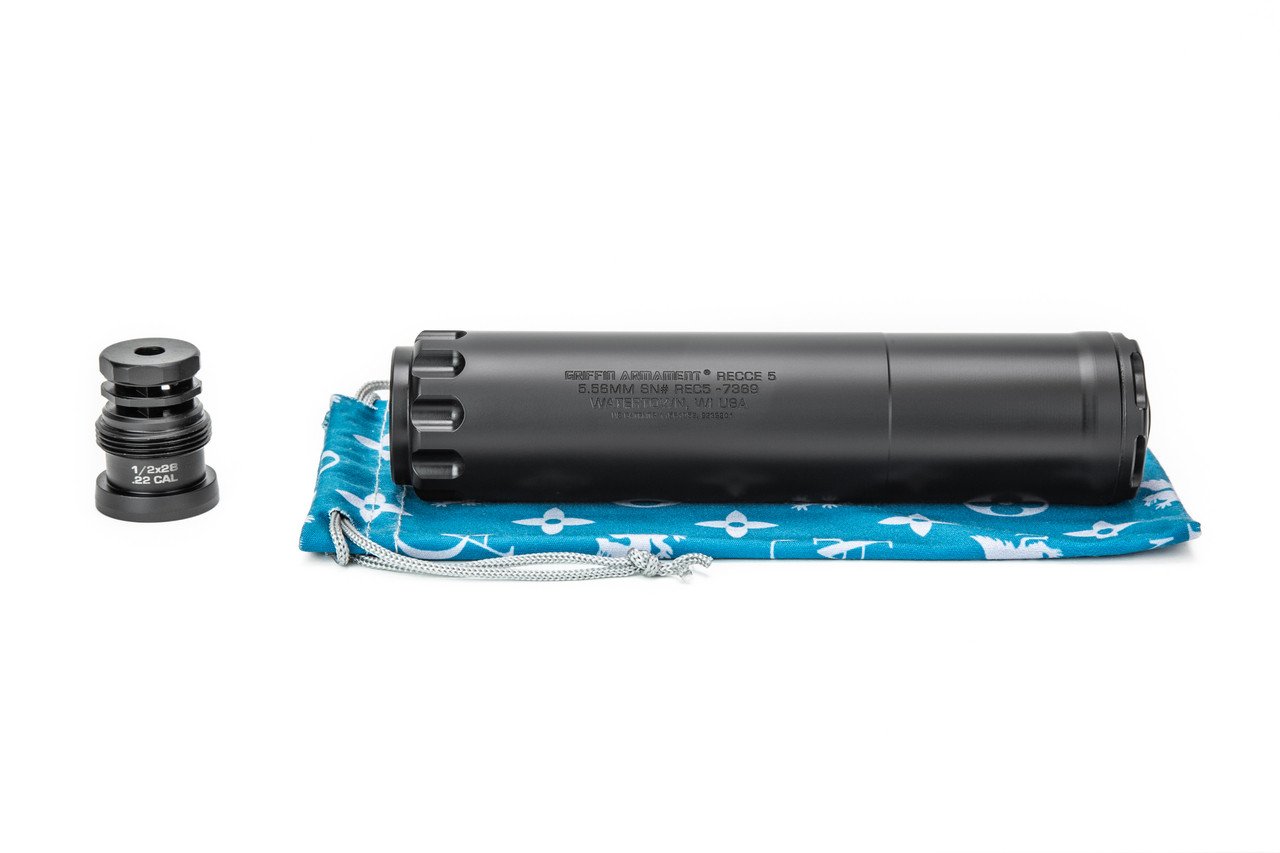 Griffin Armament Recce 5 .22 cal Rifle Suppressor, Black - Griffin Armament