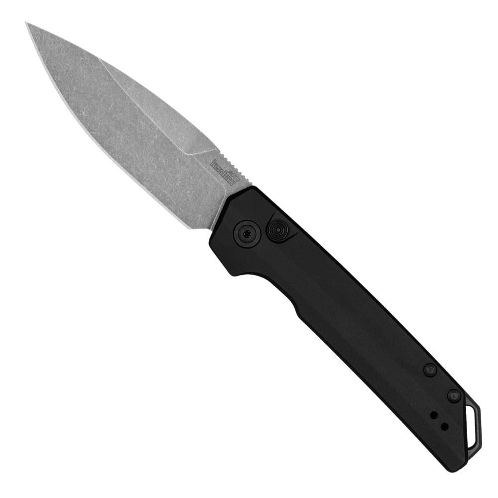 Kershaw 7038 Launch Iridium Automatic 3.45 Folding Spear Point Plain Stonewashed CPM MagnaCut Steel Blade, Black Anodized Aluminum Handle