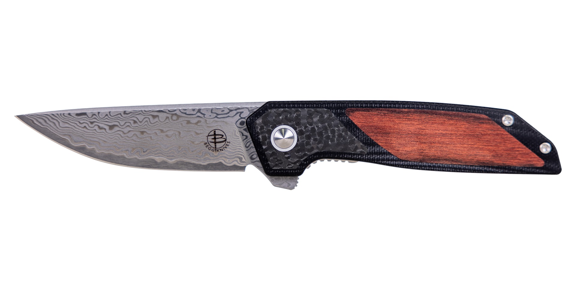 Begg Knives Diamici Damascus Folding Drop Point Knife, Wood - BG056 - Begg Knives