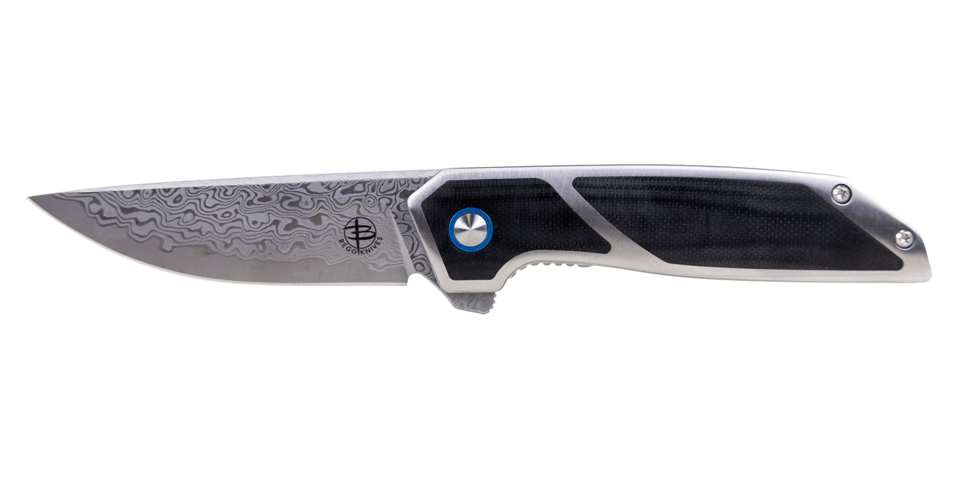 Begg Knives Diamici Damascus Folding Drop Point Knife, Black - BG015 - Begg Knives