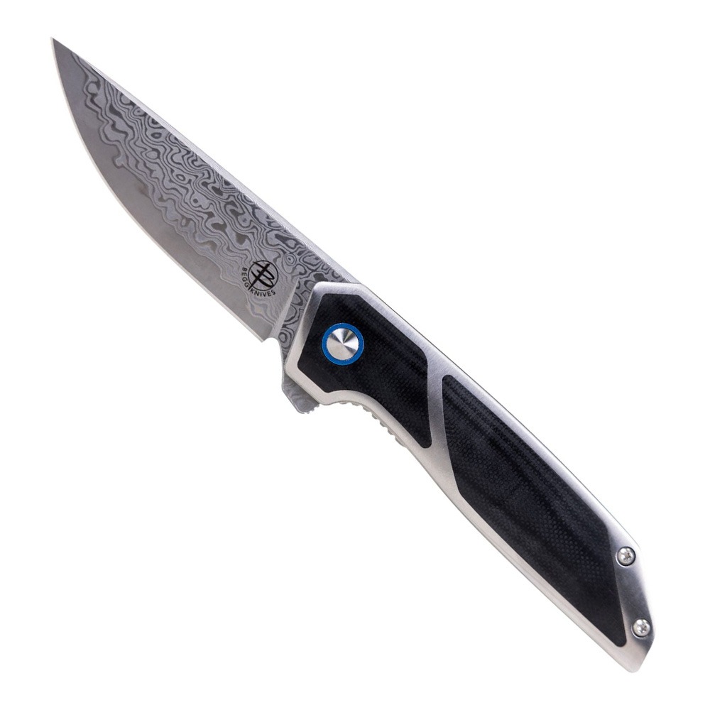 Begg Knives Diamici Damascus Folding Drop Point Knife, Black - BG015