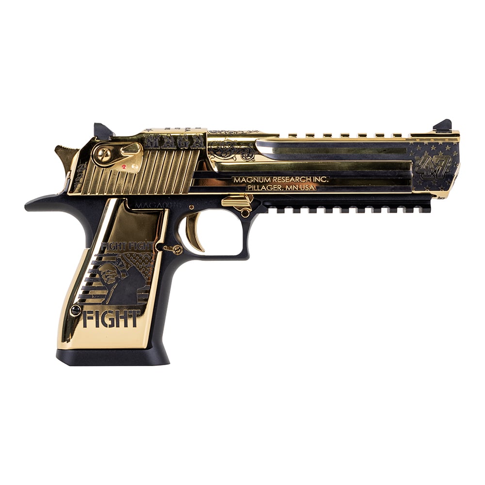 Magnum Research Desert Eagle Mark XIX Trump 6" 50AE 7rd Pistol, Gold Engraved - DE50MAGA