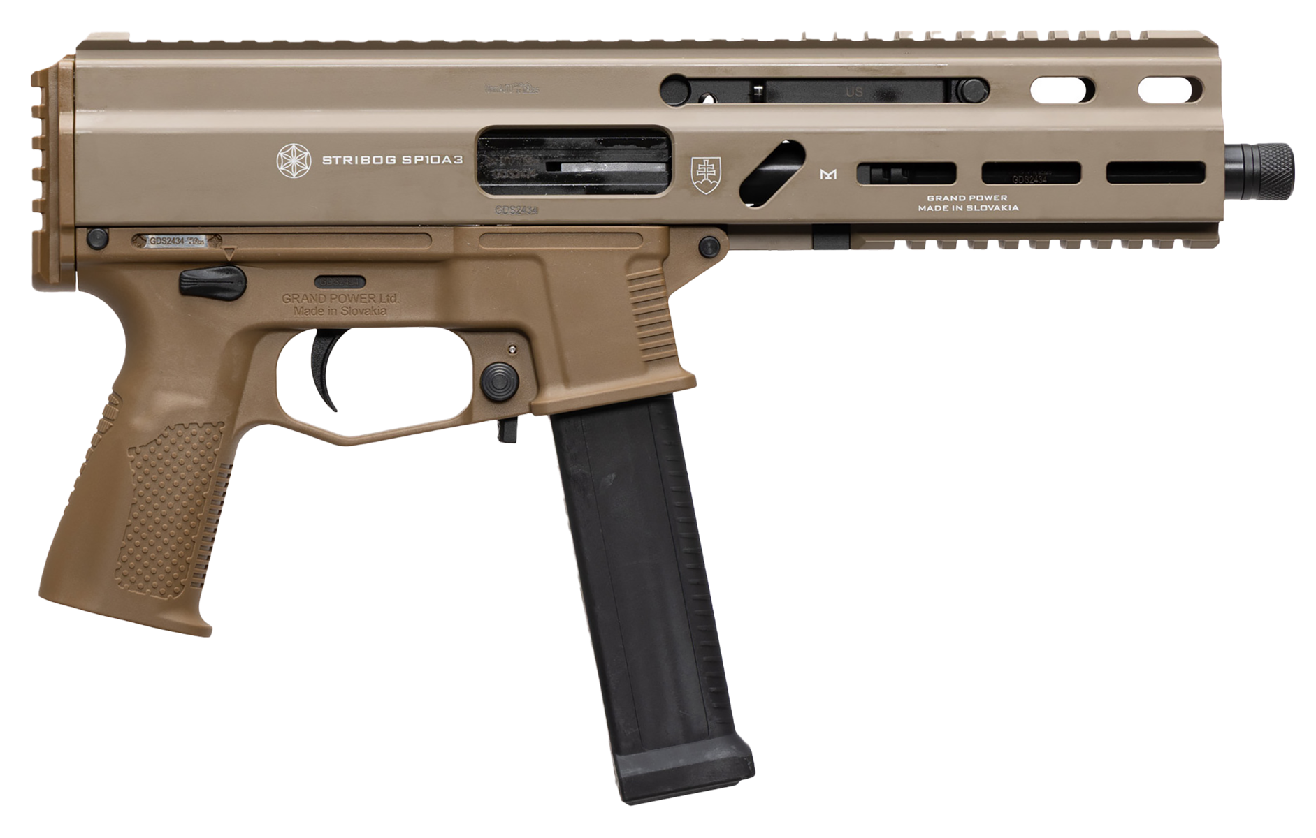 Grand Power Stribog SP10A3 10mm 8" 20rds, Flat Dark Earth - Grand Power