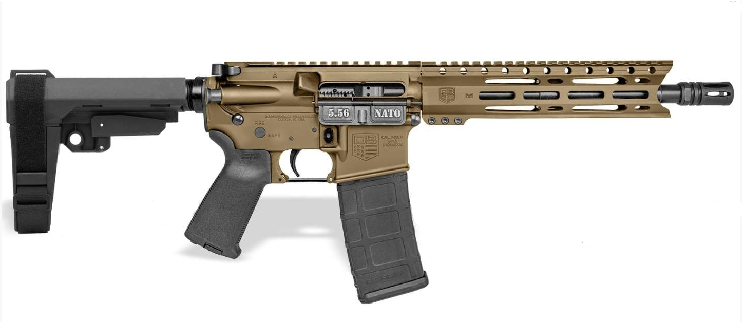 Diamondback DB-15 10" 5.56 MLOK SBA3 Pistol, Burnt Bronze- DB197AK042 - Diamondback