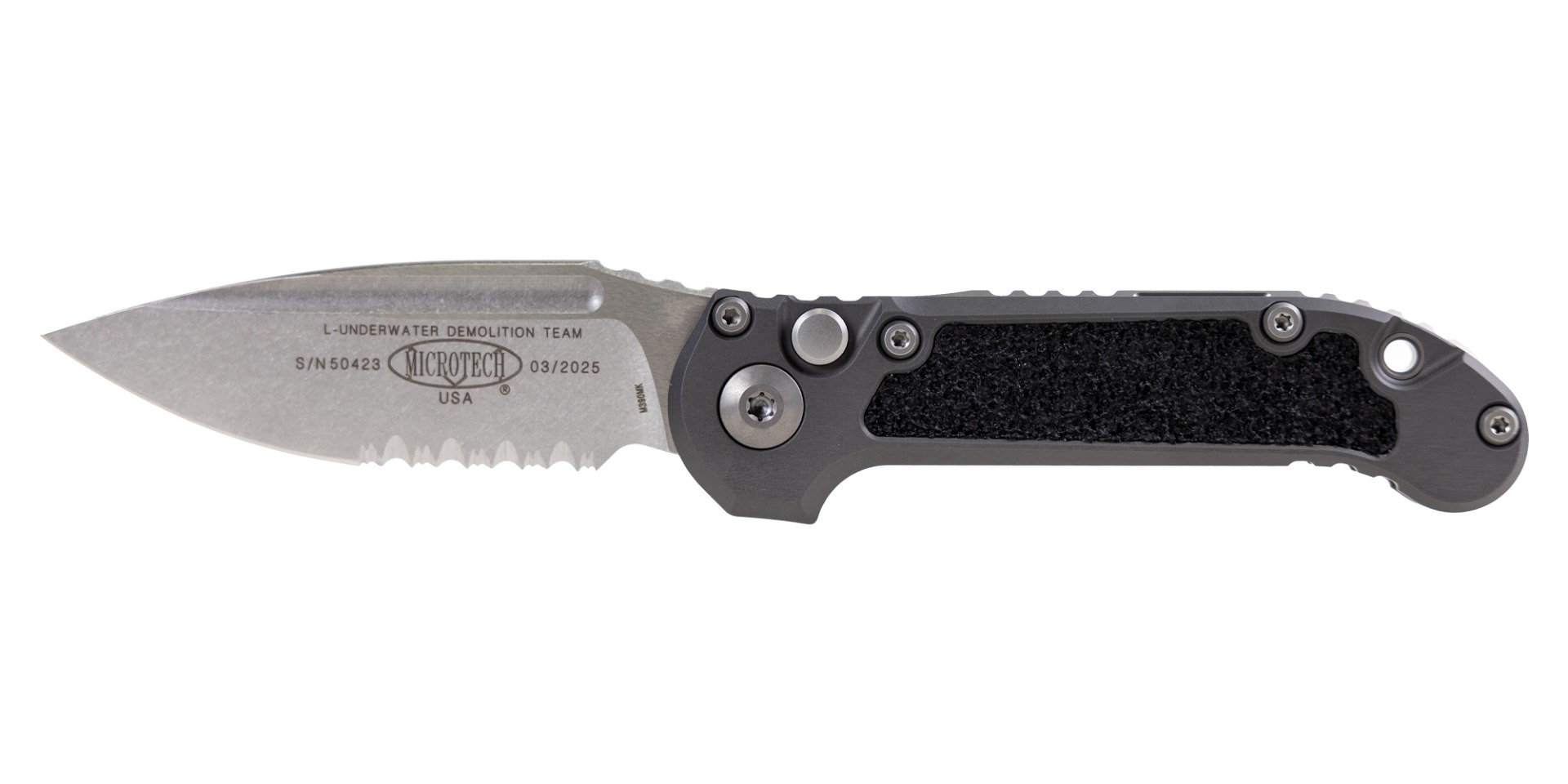 MICROTECH L.U.D.T. S/E Gen III Natural Clear Stonewash Partial Serrated - 1135-11NC - Microtech Knives