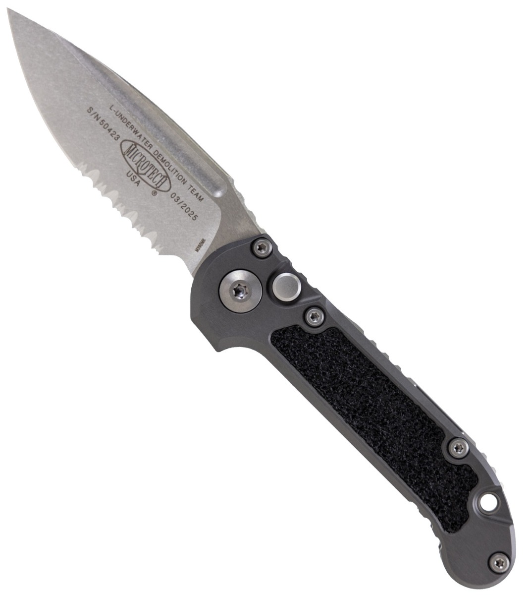 Microtech L.U.D.T. S/E Gen III Folding Drop Point Knife Serrated, Natural Clear - 1135-11NC