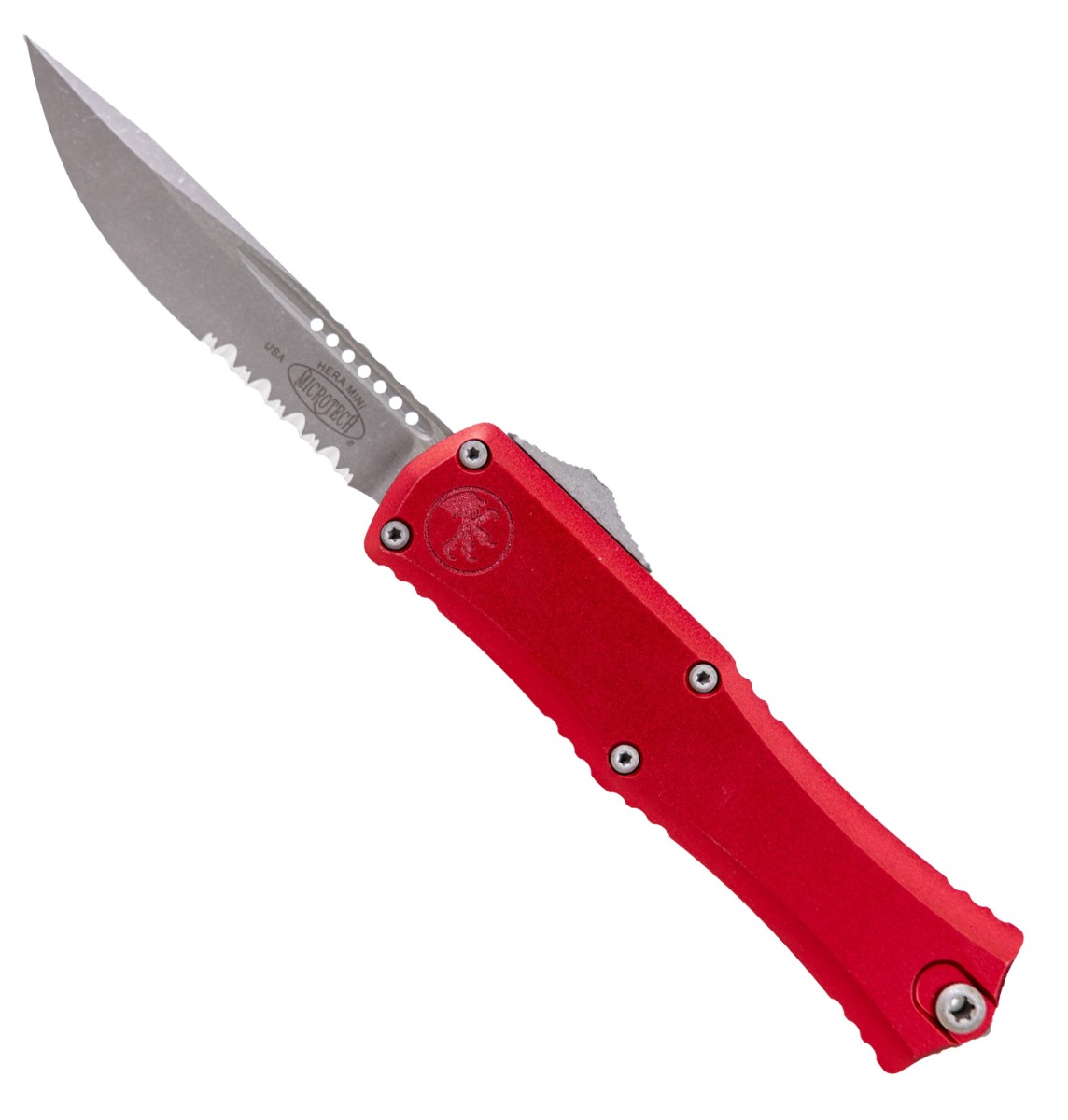 Microtech Mini Hera II S/E Apocalyptic OTF Drop Point Knife Serrated, Red - 1703M-11APRD