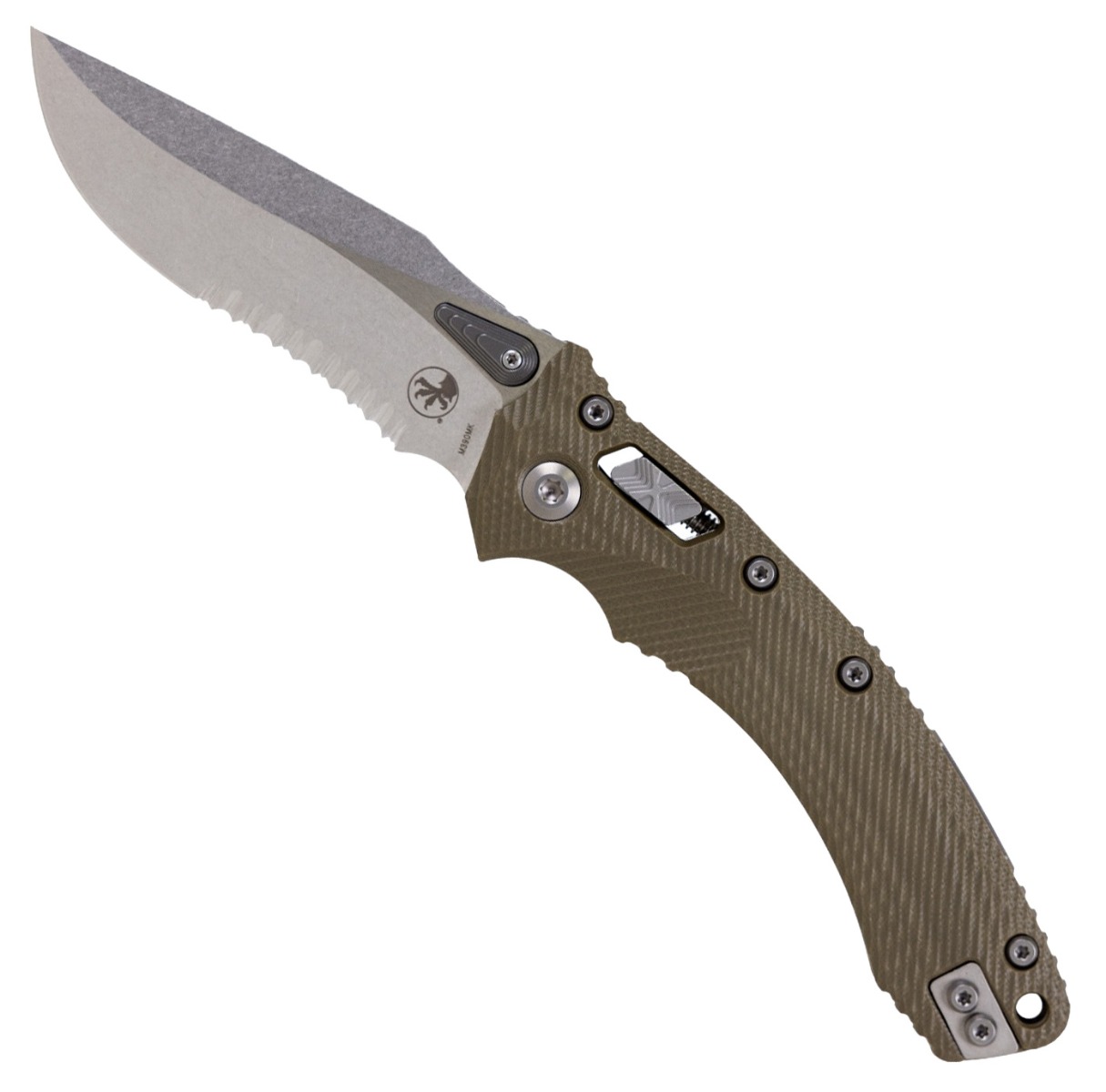 Microtech Amphibian Ram-Lok Folding Clip Point Knife Serrated, OD Green - 137RL-11FLGTOD
