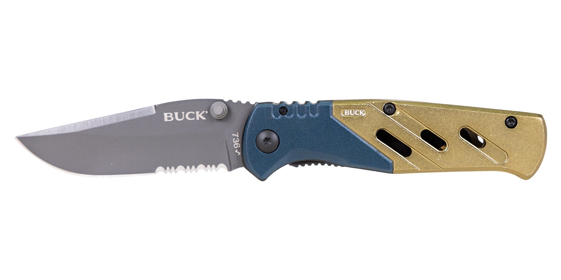 Buck XLT Trekker Folding Clip Point Knife, Blue/Green -  0736GRXWM-B