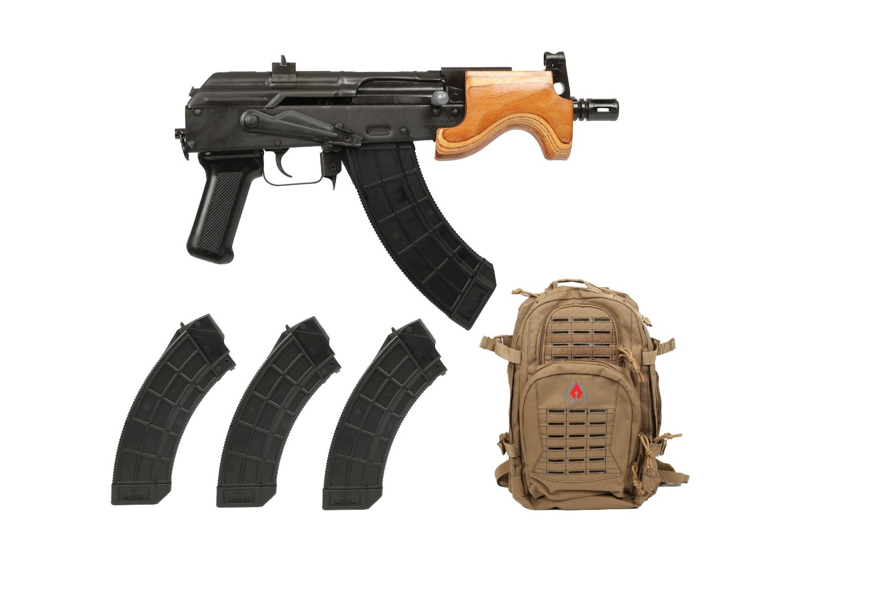 Century Arms Micro Draco 6.25" 7.62x39 30rd AK Pistol w/ 4 Mags & Tan Bag Bundle, Black - HG2797BPD-N - Century Arms