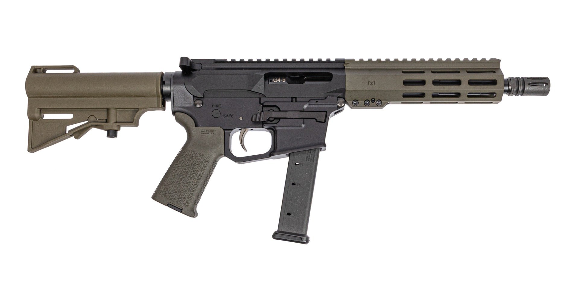 PSA Gen4 8" 9MM 1/10 GX Lightweight HEX M-Lok MOE EPT Har-15 Pistol, ODG - Palmetto State Armory