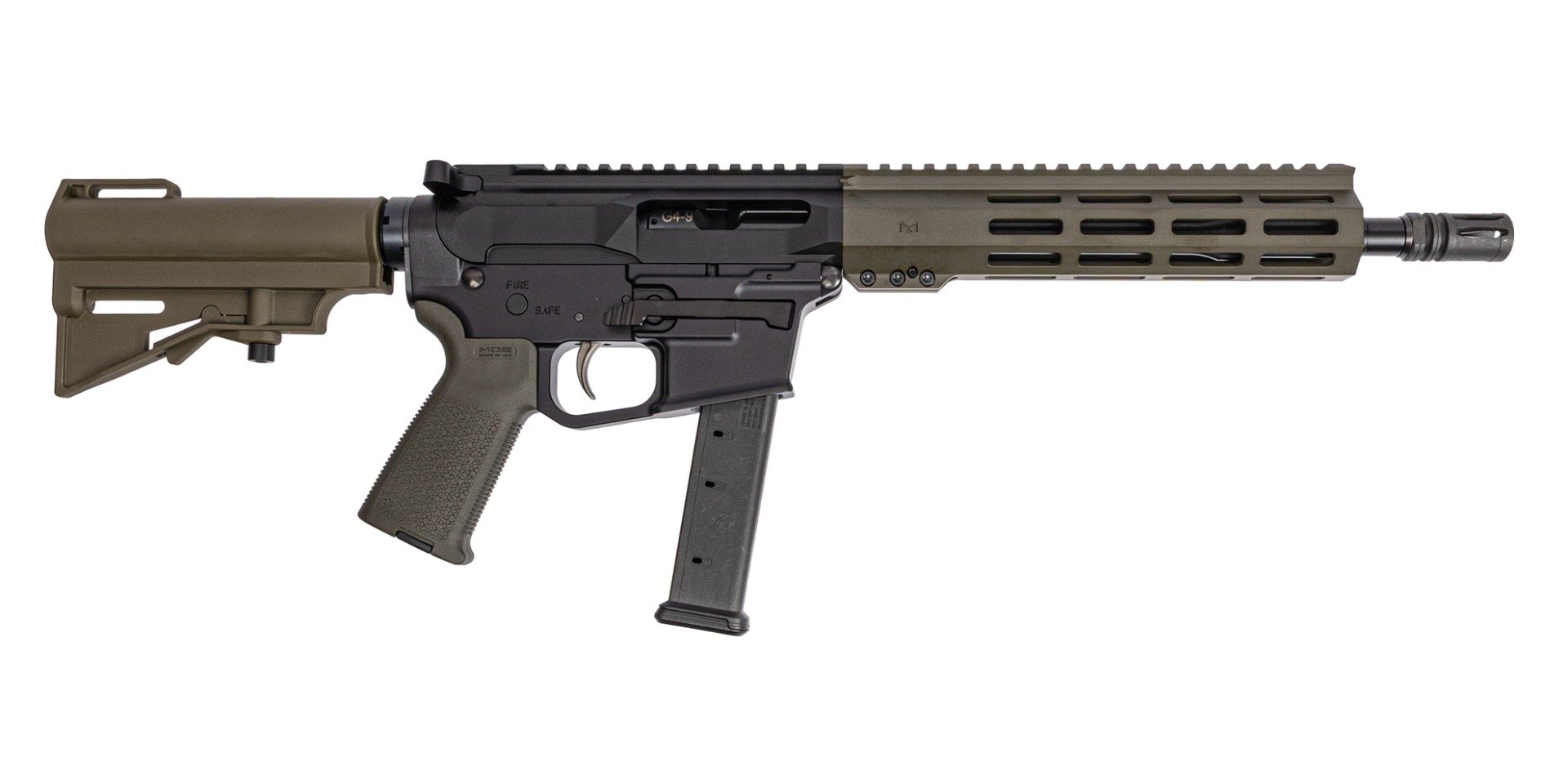 PSA Gen4 10.5" 9MM 1/10 GX Lightweight HEX M-Lok MOE EPT Har-15 Pistol, ODG - Palmetto State Armory