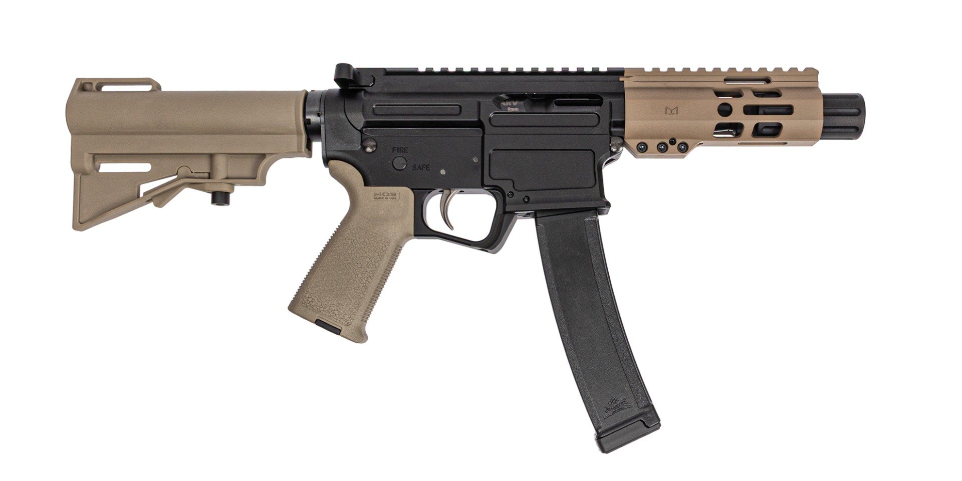 PSA ARV 4" 9MM 1/10 GX Lightweight HEX M-Lok MOE EPT Har-15 Pistol, FDE - Palmetto State Armory