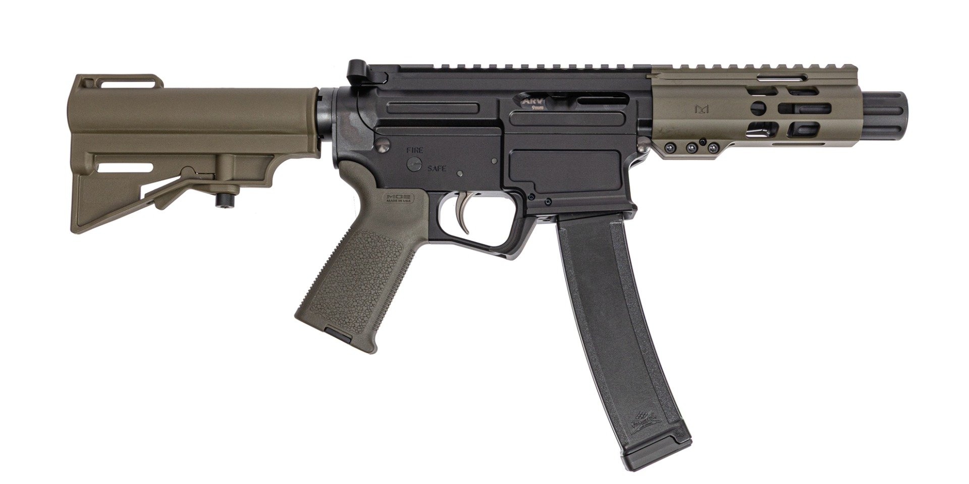 PSA ARV 4" 9MM 1/10 GX Lightweight HEX M-Lok MOE EPT Har-15 Pistol, ODG - Palmetto State Armory