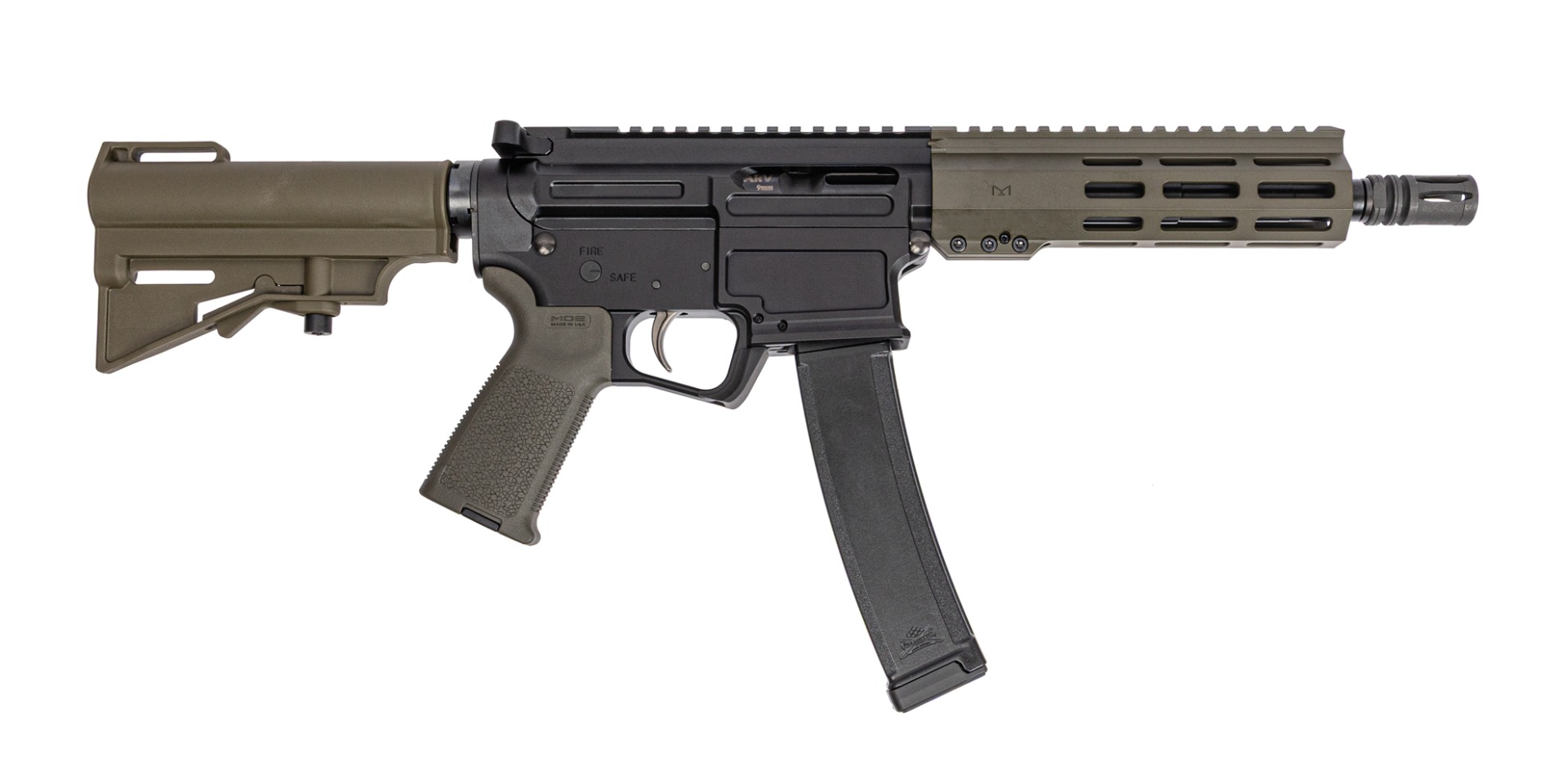 PSA ARV 8" 9MM 1/10 GX Lightweight HEX M-Lok MOE EPT Har-15 Pistol, ODG - Palmetto State Armory