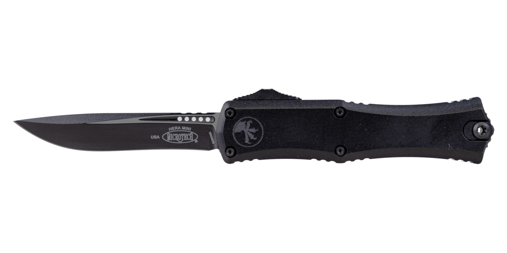 Microtech Hera II Mini Recurve Tactical OTF Drop Point Knife, Black - 1705M-1T - Microtech Knives