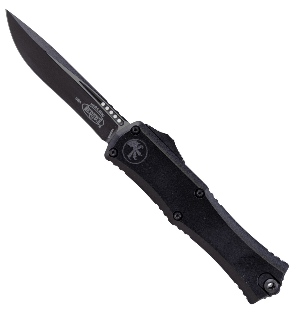 Microtech Hera II Mini Recurve Tactical OTF Drop Point Knife, Black - 1705M-1T