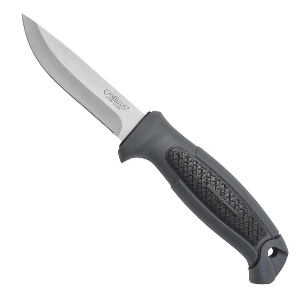 Camillus Felix Fixed Blade Drop Point Knife and Fire Starter, Black - CAM-19619