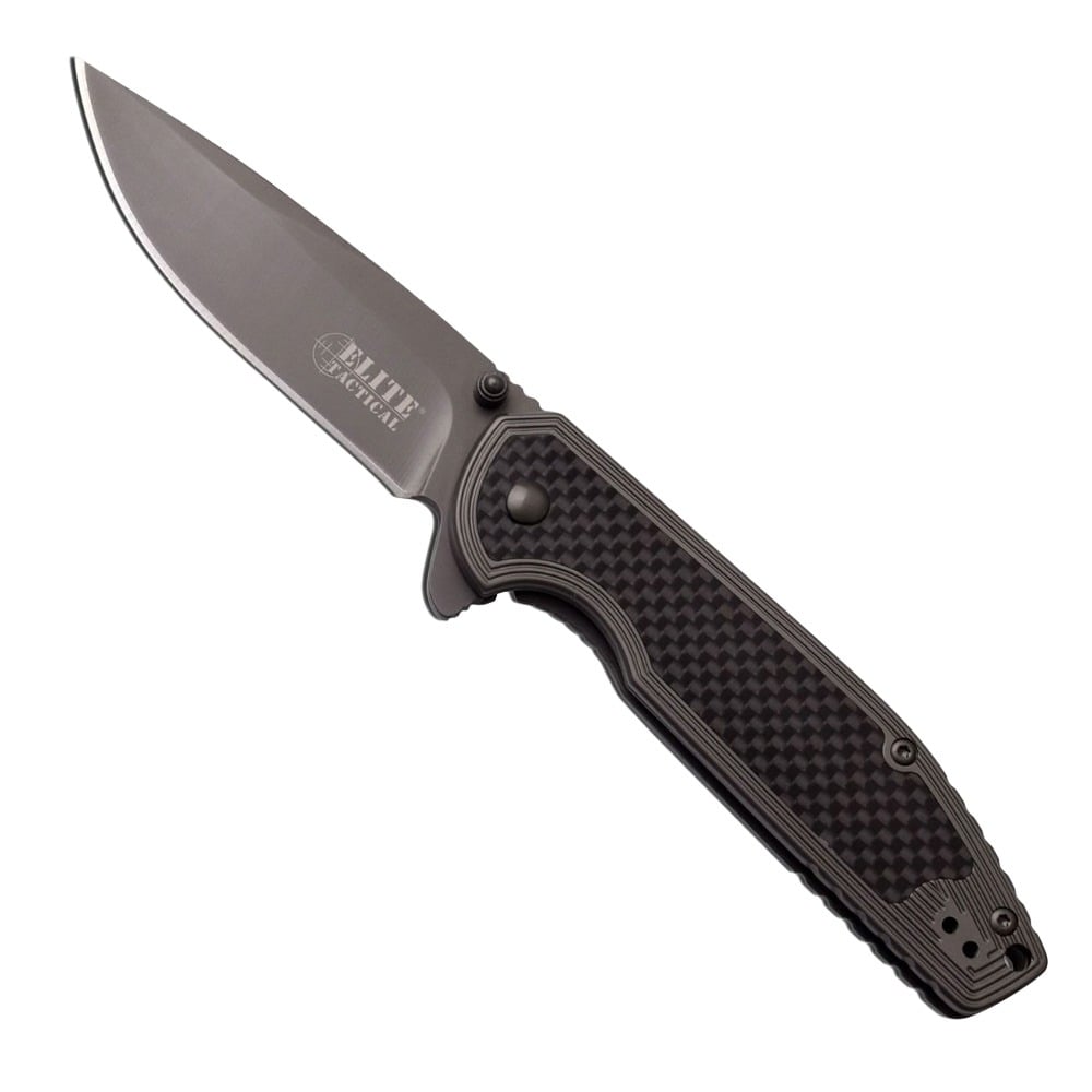 Elite Tactical Folding Drop Point Knife, Gray- ET-1007 - Elite Tactical