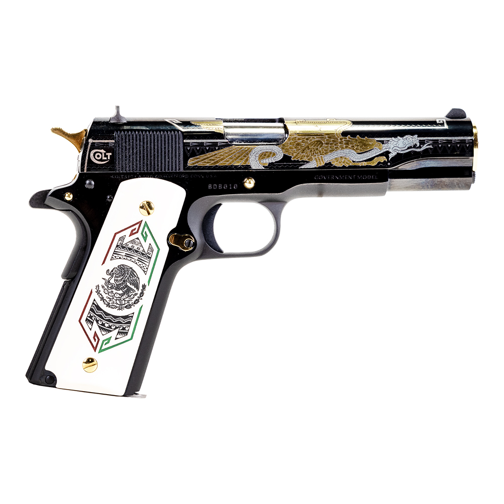 Colt 1911 Bandera 5" 38Sup 9rd Pistol, Mexican Eagle Engraved - O1911C-38-BDB - Colt