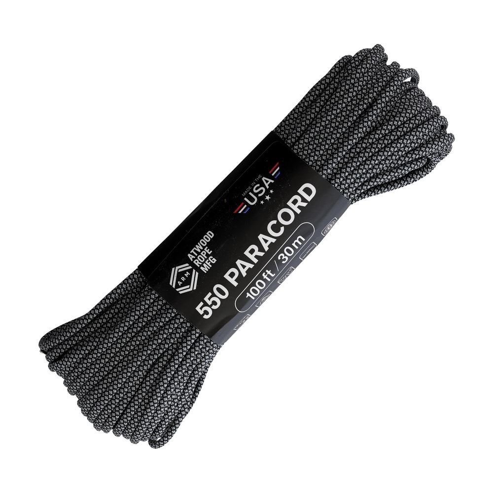Atwood Parachute Cord 100 ft, Black/Gray Diamonds