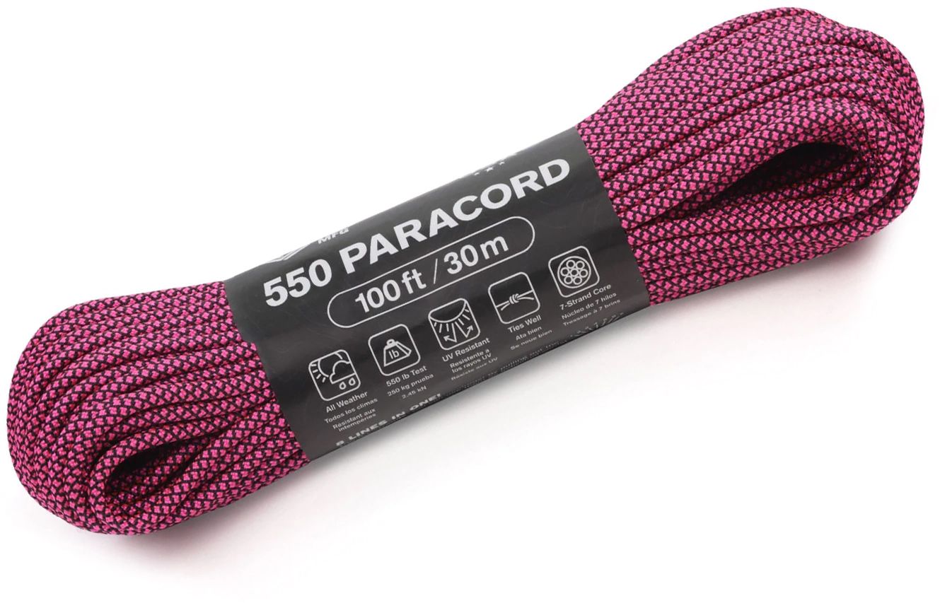 Atwood Parachute Cord 100 ft, Black/Hot Pink Diamonds