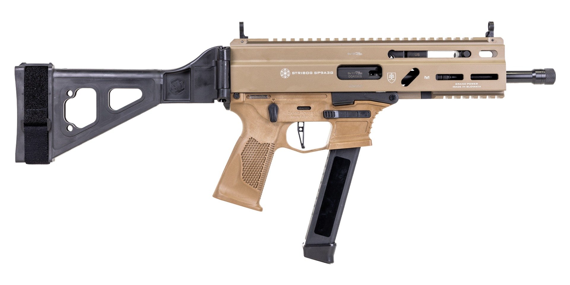 Grand Power Stribog SP9A3S 9mm 8" 30rds Semi-Auto Pistol, FDE - Grand Power