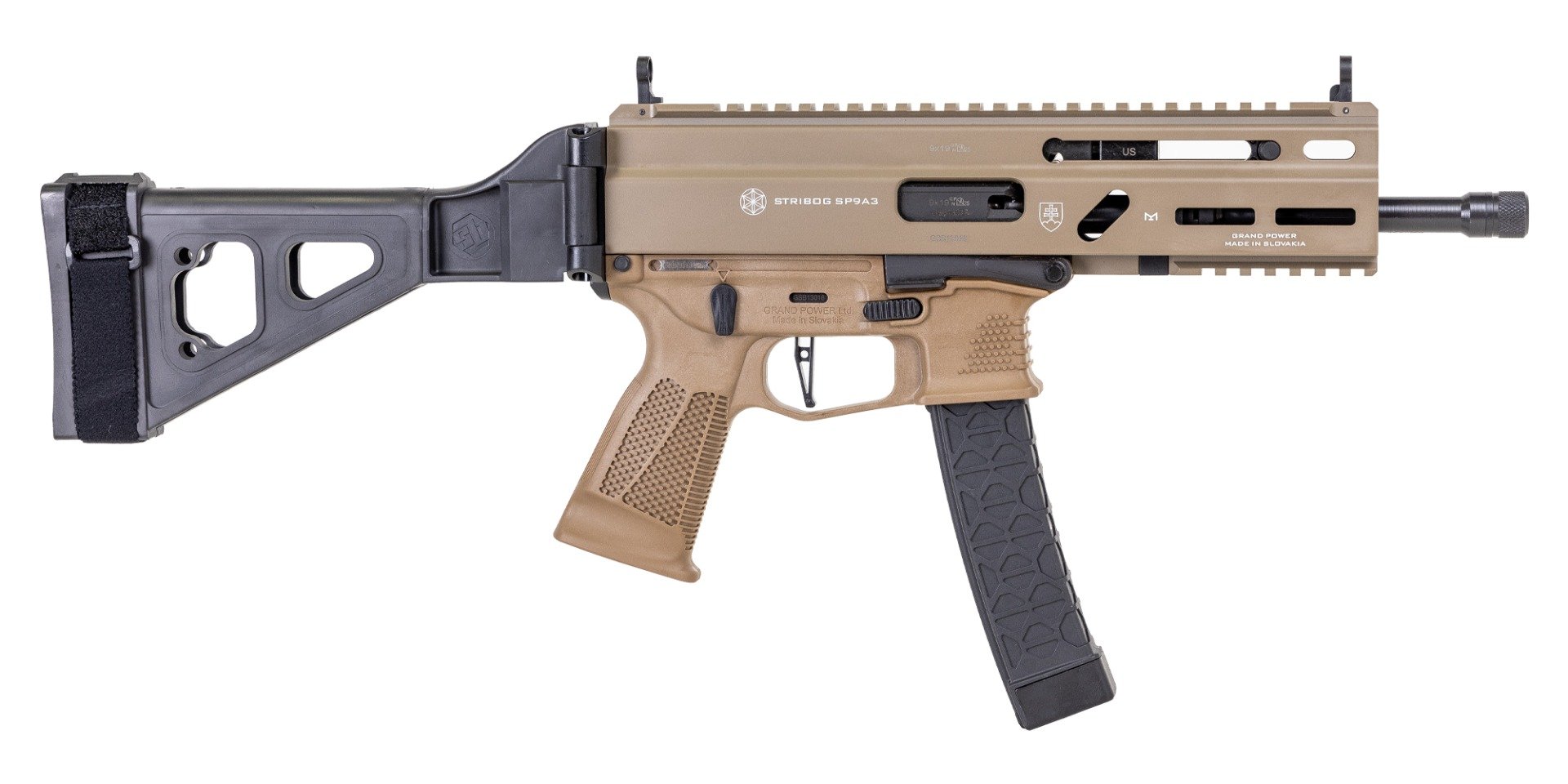 Grand Power Stribog SP9A3 9mm 8" 30rds Semi-Auto Pistol, FDE - Grand Power