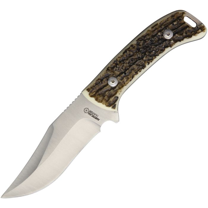 American Hunter Imitation Stag Hunter Fixed Blade Drop Point Knife, Brown - AH015 - American Hunter Knives
