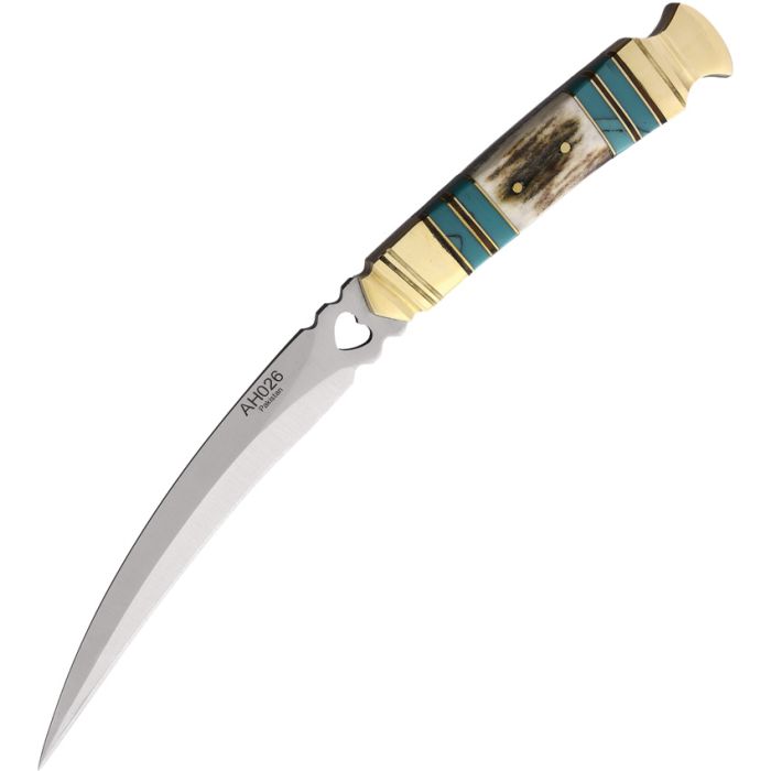 American Hunter Talon Dagger Fixed Blade Trailing Point Knife, Turquoise/Brass - AH026