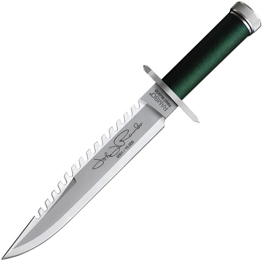 Rambo Knives First Blood Fixed Blade Sawback Knife, Green - RB9423