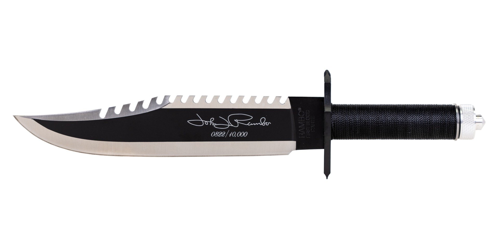 Rambo Knives First Blood II Fixed Blade Sawback Knife, Black - RB9424