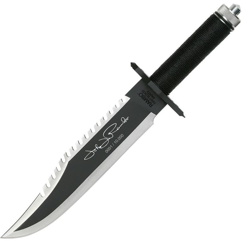 Rambo Knives First Blood II Fixed Blade Sawback Knife, Black - RB9424 - Rambo Knives