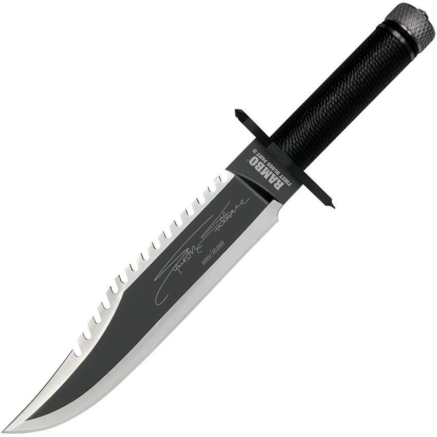 Rambo Knives Mini First Blood II Fixed Blade Sawback Knife, Black - RB9432 - Rambo Knives