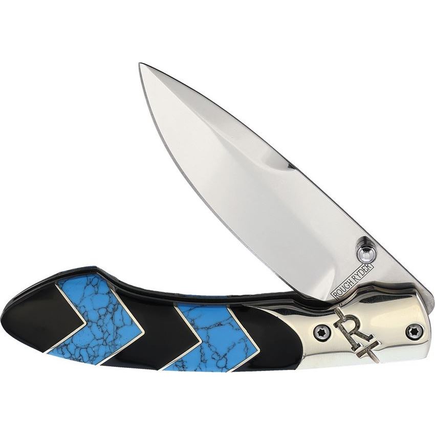 Rough Rider Peak Folding Drop Point Knife, Turquoise - RR1578