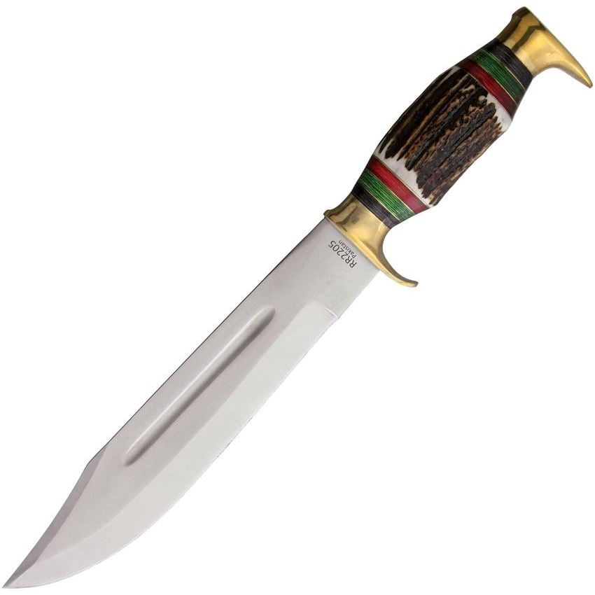 Rough Rider Stag Bone Bowie Fixed Blade Clip Point Knife, Brown - RR2205 - Rough Rider Knives