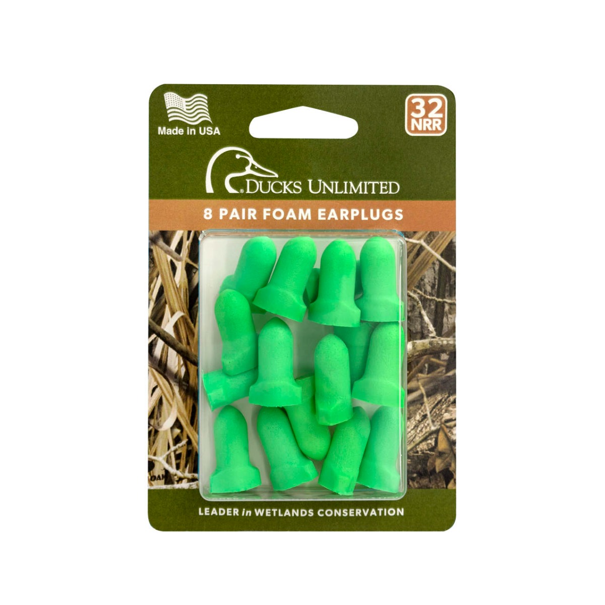 Radians Ducks Unlimited NRR32 8pr Blister Pack Green Foam Plugs - DU-FPL-GN32-B8 - Radians