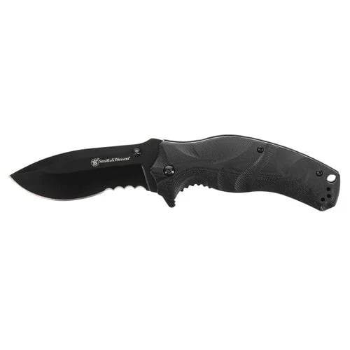 Smith & Wesson Black Ops Recurve Folding Drop Point Knife, Black - 1136220 - Smith & Wesson