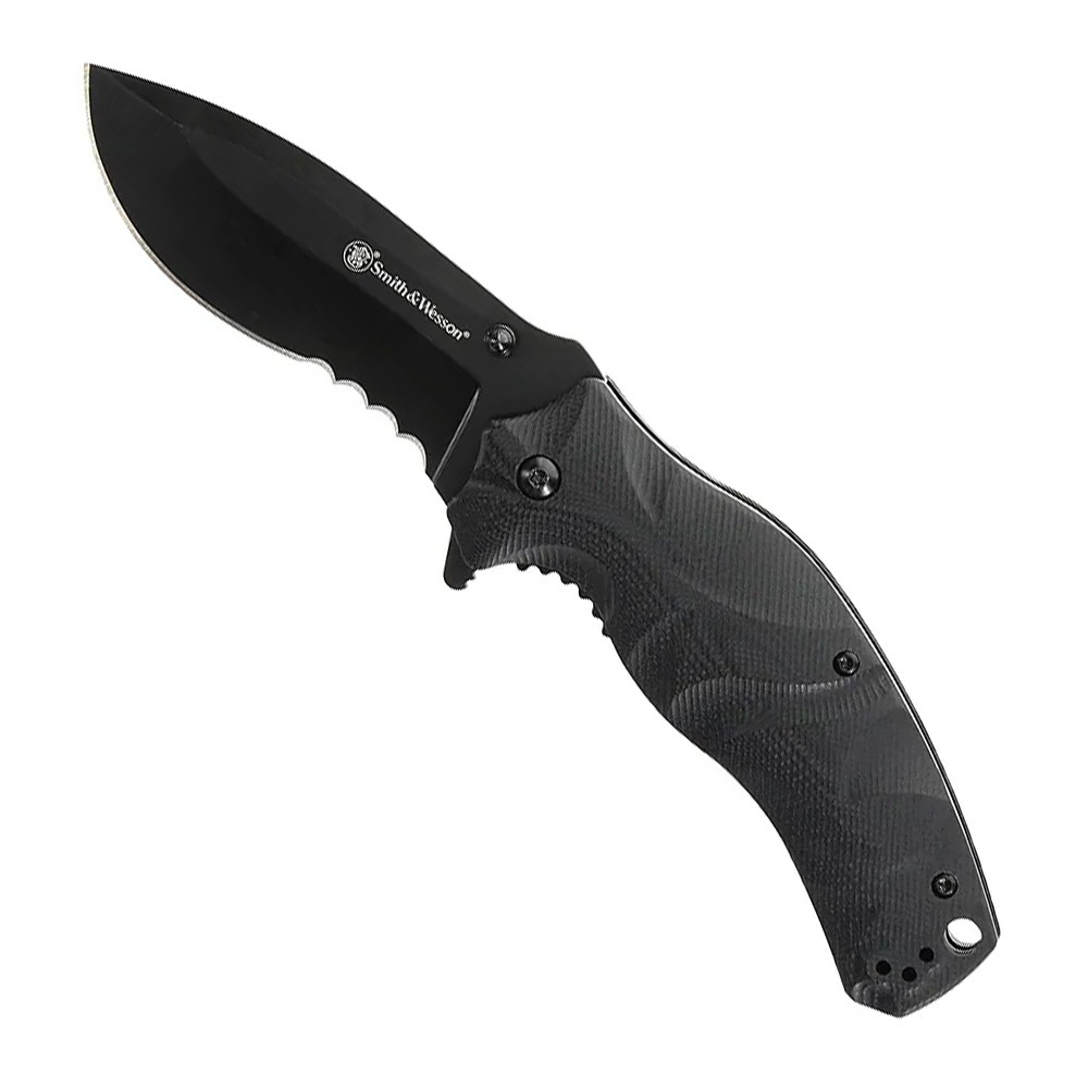 Smith & Wesson Black Ops Recurve Folding Drop Point Knife, Black - 1136220