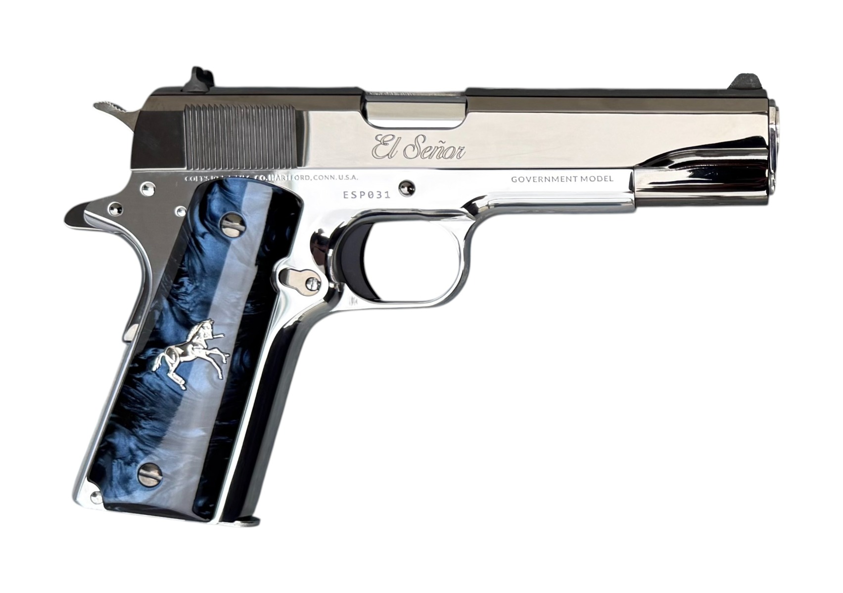 Colt Government 1911 El Senor 5" .38 Super 9rd Pistol, Polished SS / Polished Smoke Grey PVD 1 of 500 - O1911C-SS38-ESP - Colt