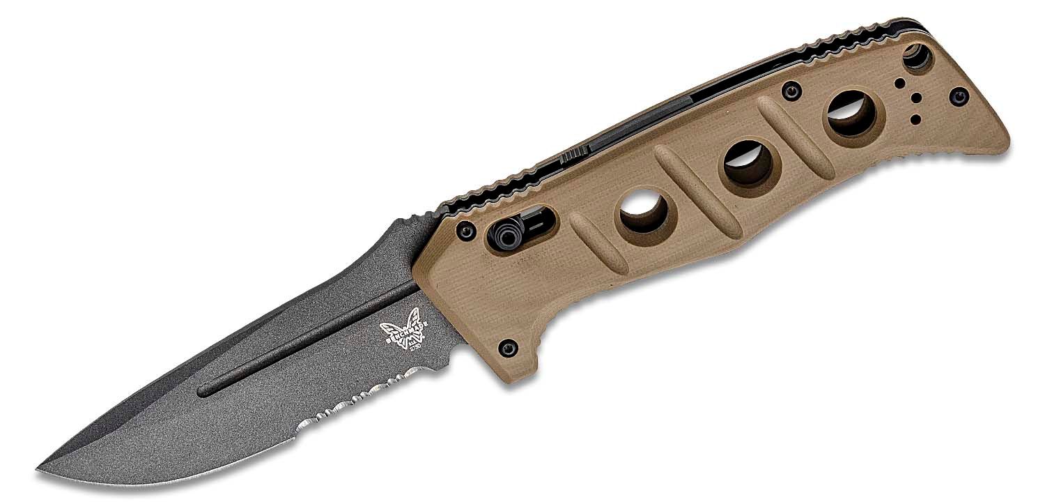 Benchmade Auto Adamas Folding Drop Point Knife Serrated, Desert Tan - 2750SGY-3 - Benchmade