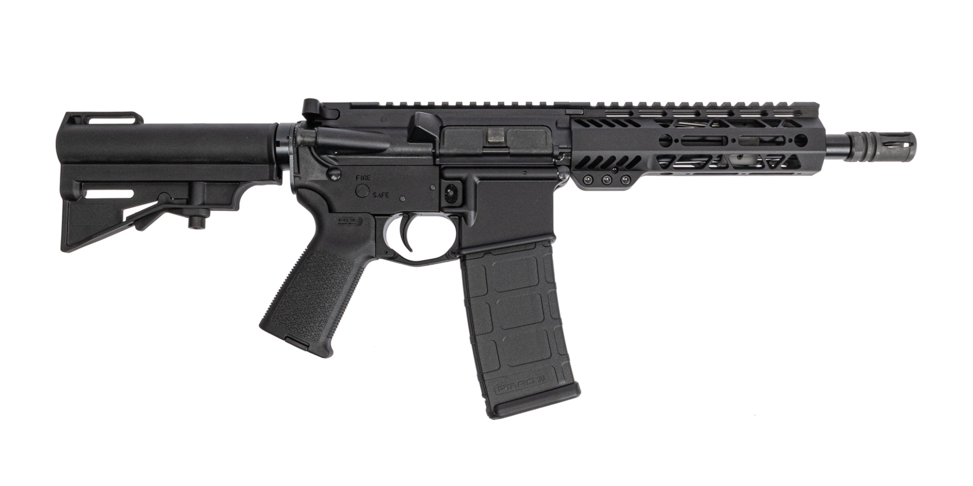 PSA 8.5" Pistol-Length 300AAC Blackout Nitride 1/7 7" Lightweight M-Lok MOE AR-15 Complete Pistol W/HAR-15 Brace, Black - Palmetto State Armory