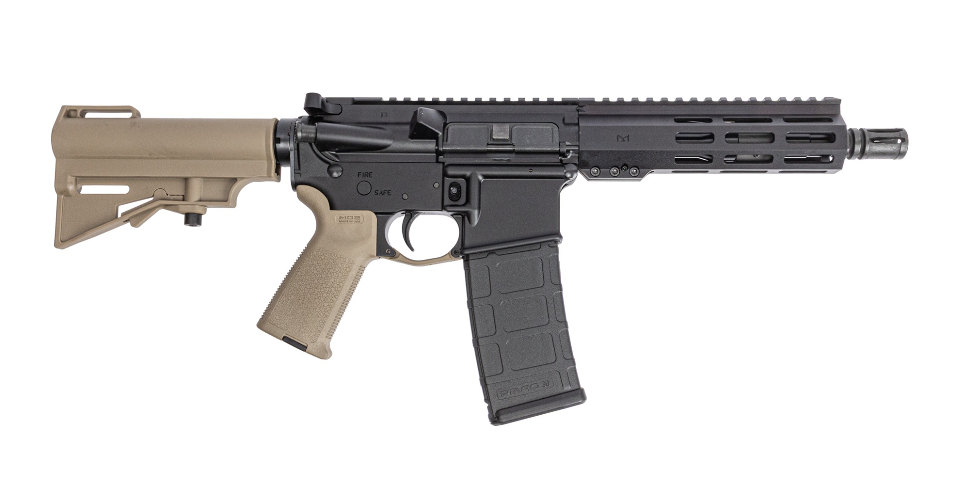 PSA 7.5" Pistol-Length 5.56 NATO 1/7 Nitride 7" Hex M-Lok MOE AR-15 Complete Pistol W/HAR-15 Brace, FDE - Palmetto State Armory