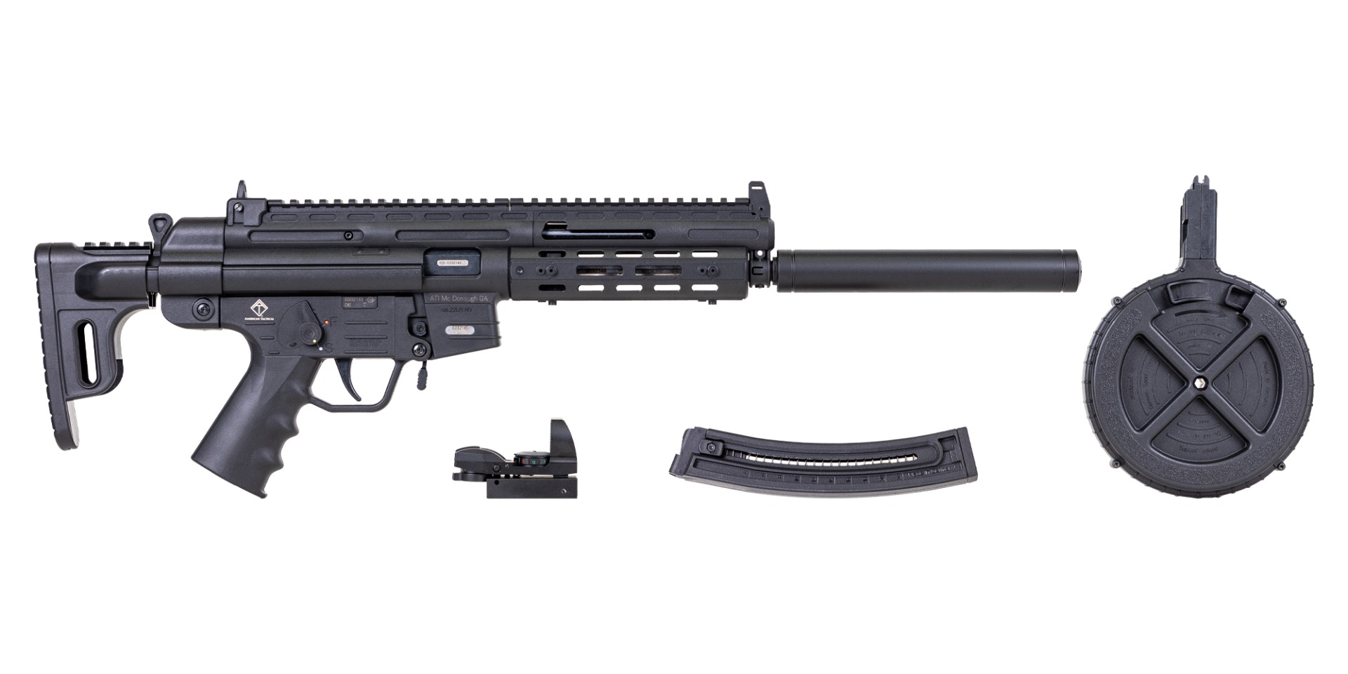 GSG-16 16.25" 22lr 22rd Rifle Package w/ ATI DUO Sight and 110rd Drum, Black - GERGGSG1622MLPKG - Ati