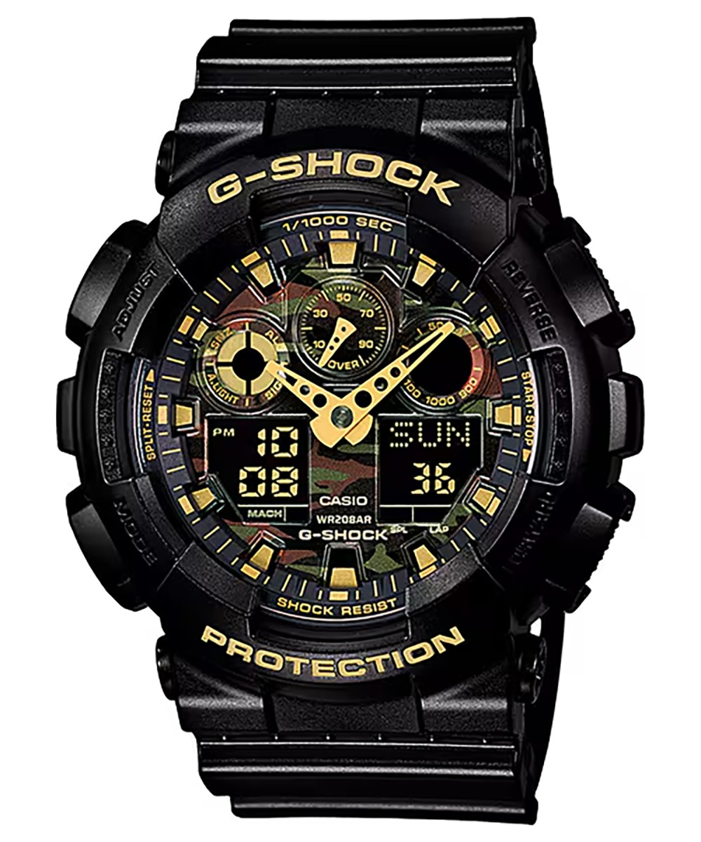 Casio G-Shock GA-100 Sports Analog/Digital Wrist Watch, Black/Camo - GA100CF1A9
