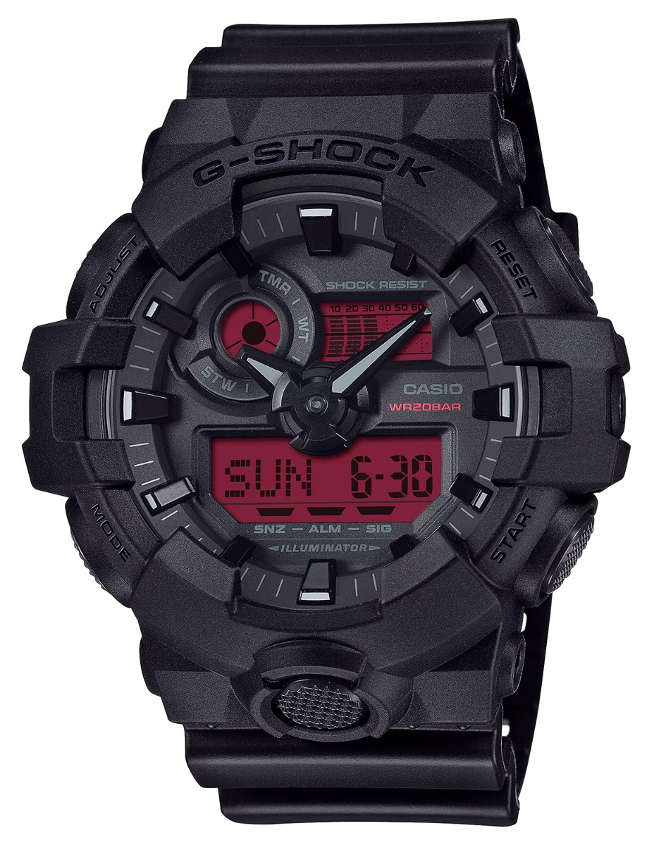 Casio G-Shock GA-700 Analog/Digital Wrist Watch, Black/Red - GA700BBR1ACR