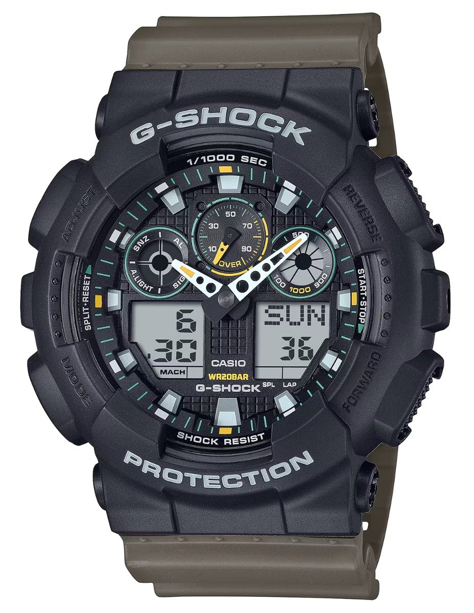 Casio G-Shock GA100 Analog/Digital Wrist Watch, Green - GA100TU1A3CR - Casio