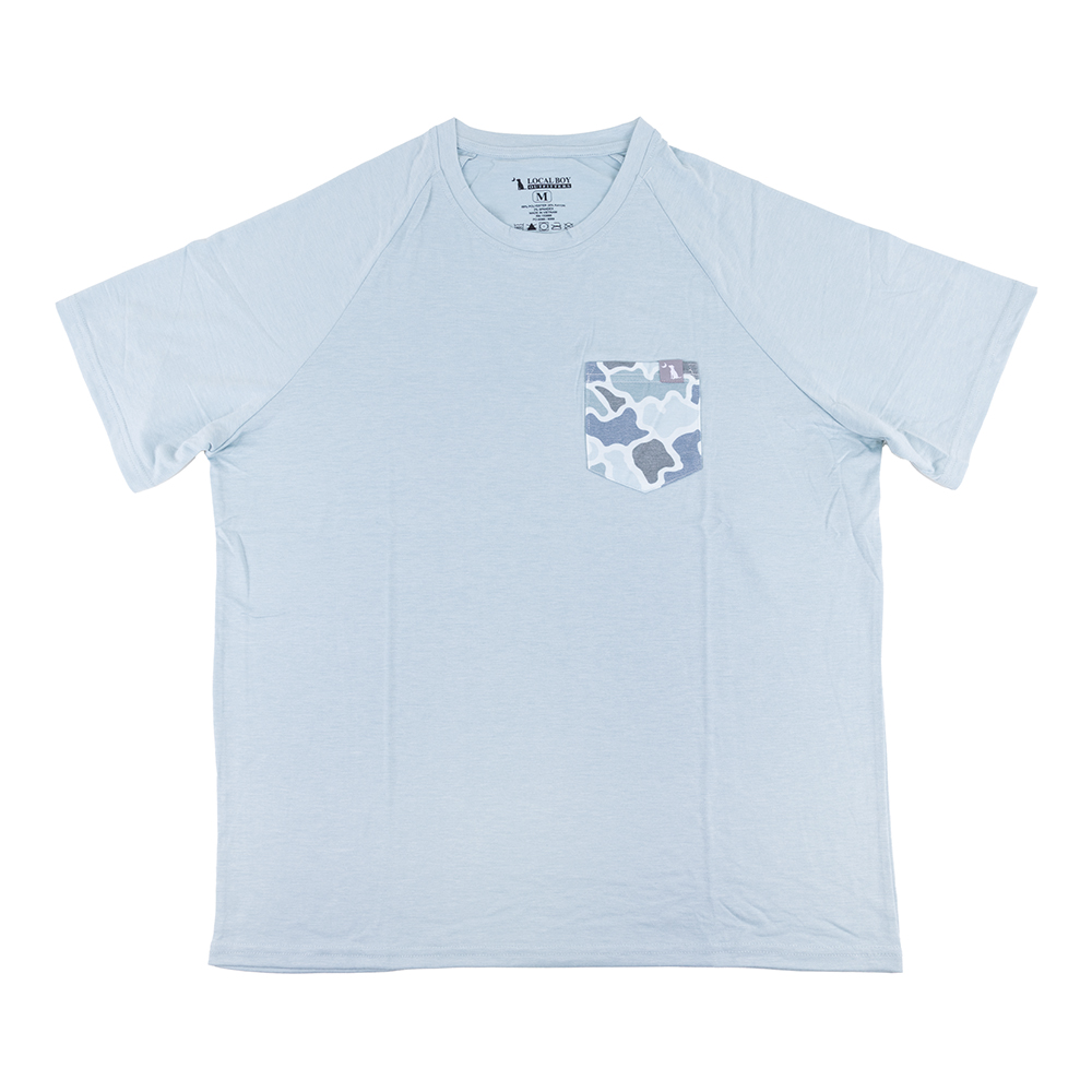 Local Boy S/S Heather Blend Crew, Dark Mint/Blue Dog & Moon Camo - Medium